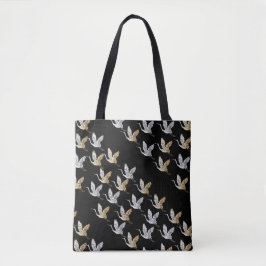 Bolso De Tela Elegante Black Gold Crane japonés moderno