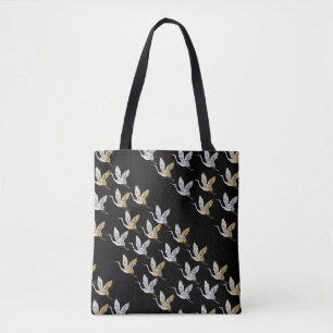 Bolso De Tela Elegante Black Gold Crane japonés moderno
