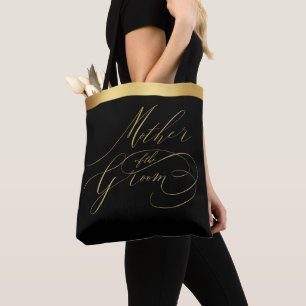 Bolso De Tela Elegante Black Gold Script Madre del Groom
