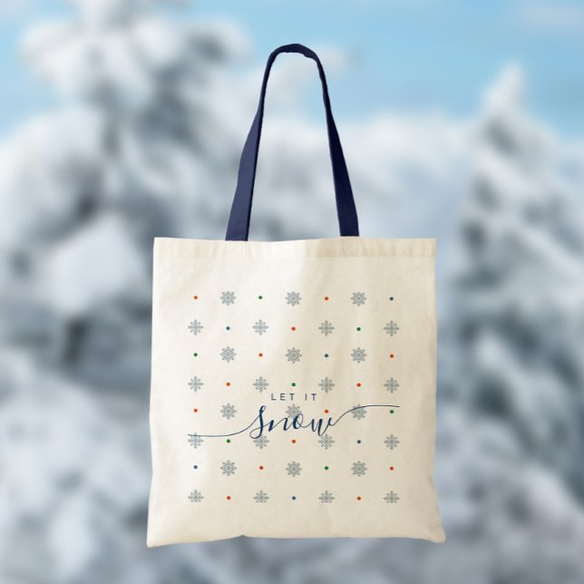Bolso De Tela Elegante blanco Déjalo nevar personalizado (Elegant let it snow custom tote bag personalized with name, initial and message)