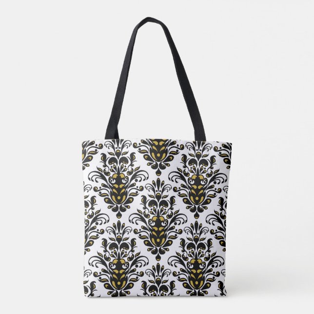 Bolso De Tela Elegante blanco y negro con un toque de damasco do (Reverso)