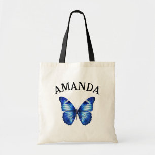 Bolso De Tela Elegante Blue Butterfly Curved Name Girly