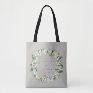 Bolso De Tela Elegante Boda de Invierno Gris y Eucalipto