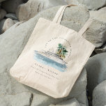 Bolso De Tela Elegante Boda de la Palm Seascape del Barco de Cru<br><div class="desc">Colección temática de la Palm Seascape de Dusky Cruise Ship.- es un elegante guion Ilustracion acuático de cruceros acuarelas con palma y vegetación, perfecto para su boda de cruceros costeros y fiestas. Es muy fácil de personalizar, con sus datos personales. Si necesita cualquier otro producto o personalización que coincida, por...</div>