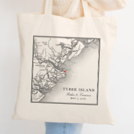 Bolso De Tela Elegante Boda de Mapa de la Isla Tybee de Georgia