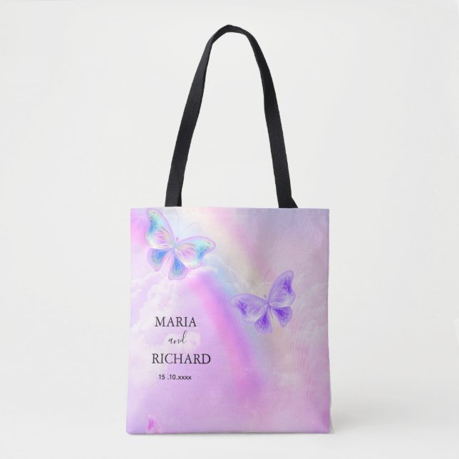 Bolso De Tela Elegante Boda de mariposa rosa arcoiris y azul (Anverso)