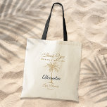 Bolso De Tela Elegante Boda de Palm Tree de Oro Gracias<br><div class="desc">Personalizar de esta bolsa negra y dorada "Gracias por ser mi dama de honor" con su toque especial. Este moderno diseño cuenta con escritura moderna, textos en negro y oro, incluyendo una palmera artística. Personalízalo con el nombre de tu dama de honor, tu nombre y fecha de boda. Si necesita...</div>