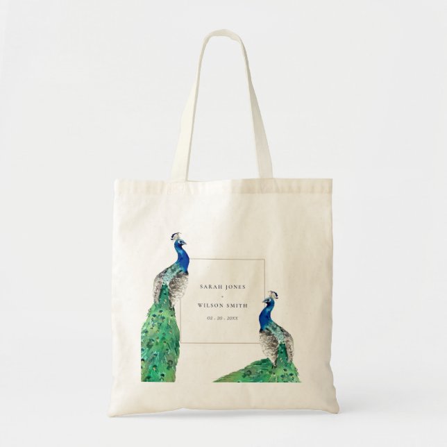 Bolso De Tela Elegante Boda de pavo real ornato elegante (Frente)