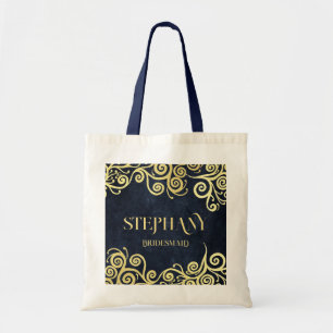 Bolso De Tela Elegante Boda de Swift Blue Gold Swirls