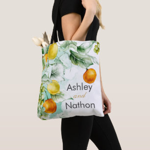 Bolso De Tela Elegante Boda de verano floral y acuarela de fruta