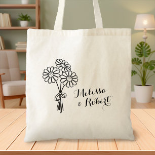 Bolso De Tela Elegante Boda Floral Daisies Monograma