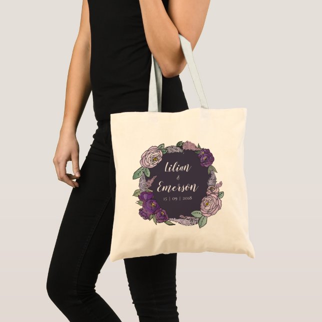 Bolso De Tela Elegante Boda Floral Purple Lilac y Lavender (Anverso (producto))