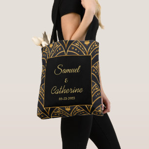 Bolso De Tela Elegante Boda Negro Oro Estilo Personalización
