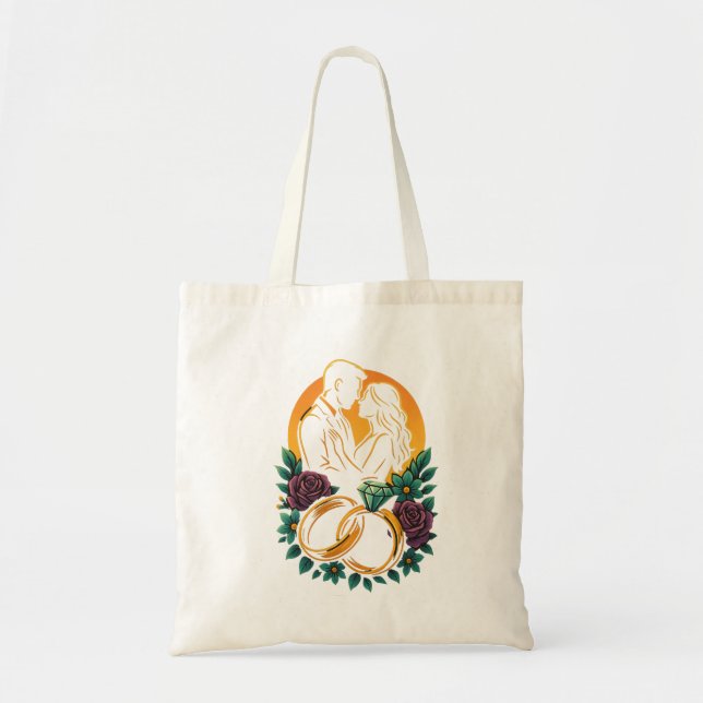 Bolso De Tela Elegante Boda Pareja Anillo Floral Tote Bag (Frente)