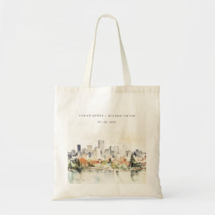 Bolso De Tela Elegante Boda Portland Oregon Skyline Watercolor