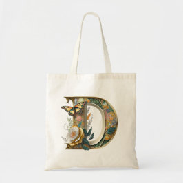 Bolso De Tela Elegante bohemio floral letra D