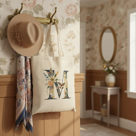 Bolso De Tela Elegante bohemio floral letra M