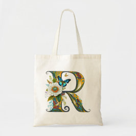 Bolso De Tela Elegante bohemio floral letra R