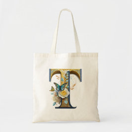 Bolso De Tela Elegante bohemio floral letra T