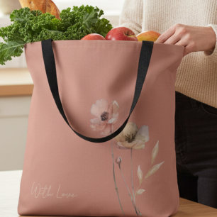 Bolso De Tela Elegante Boho Acuarela Flor Silvestre Rosa Pálido 