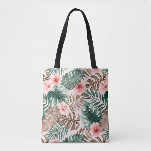 Bolso De Tela Elegante Boho Watercolor Floral Tropical (Anverso)