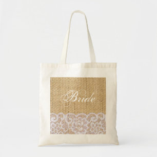 Bolso De Tela elegante burlap blanco encaje country novia