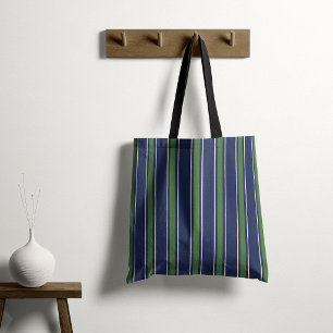 Bolso De Tela Elegante cabana mediterránea a rayas verde marino