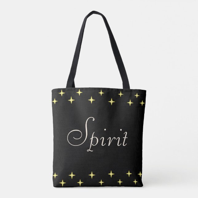 Bolso De Tela Elegante caligrafía espiritual y estrellas en negr (Reverso)