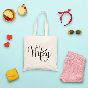 Bolso De Tela Elegante Caligrafía Floreada de Esposa Boda