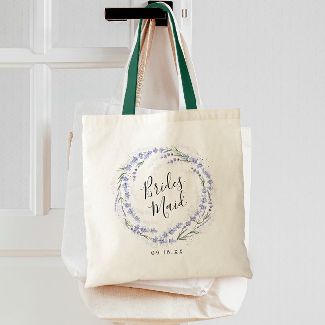 Bolso De Tela Elegante camarera Wreath de Lavanda (Elegant Lavender Wreath Bridesmaid Tote Bag)