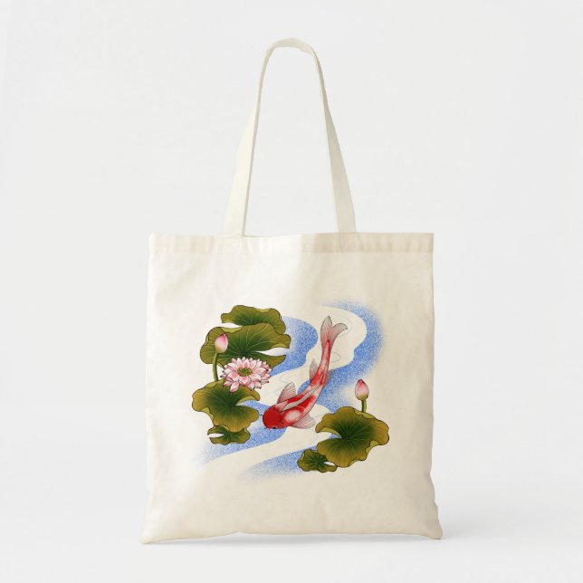 Bolso De Tela Elegante carpa koi en estanque de loto (Frente)
