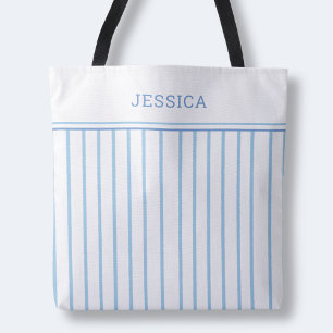 Bolso De Tela Elegante Chic Azul y Blanco Patrón Simple a Rayas