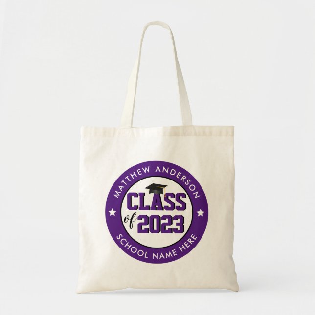 Bolso De Tela Elegante Clase Real Morada de Graduación 2023 (Frente)