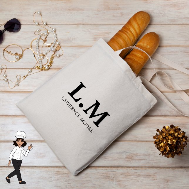Bolso De Tela Elegante Clásico Typo Nombre Chef Monograma (Elegant Monogram Black Initials Name Classic Typo Tote Bag for Chef)