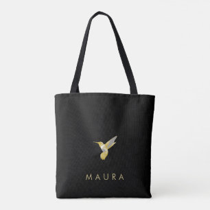 Bolso De Tela Elegante colibrí dorado personalizado sobre negro