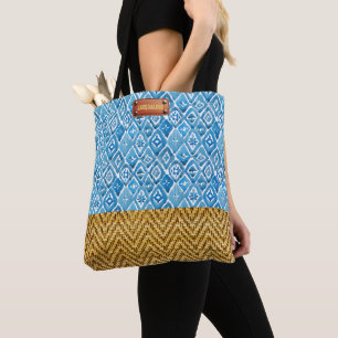 Bolso De Tela Elegante color de agua azul apariencia geométrica