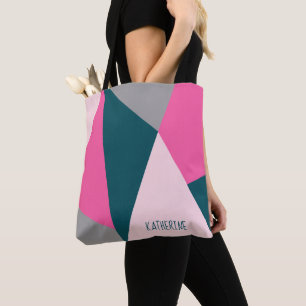 Bolso De Tela Elegante color verde esmeralda rosa pastel geomét