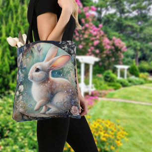Bolso De Tela Elegante conejo pastel floral Art Nouveau