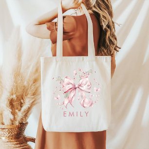 Bolso De Tela Elegante Coquette Pink Bow Pearls