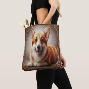 Bolso De Tela Elegante Corgi Dog Browen de borde de color realis
