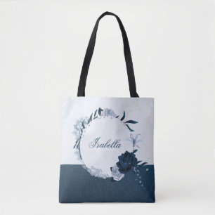 Bolso De Tela Elegante corona floral de azul marino y azul polvo
