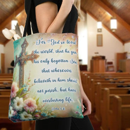 Bolso De Tela Elegante cruz floral Escritura cristiana Pascua