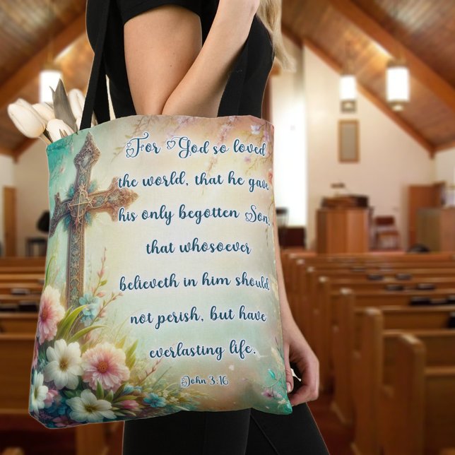 Bolso De Tela Elegante cruz floral Escritura cristiana Pascua (Subido por el creador)
