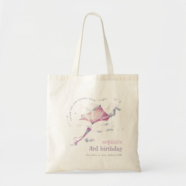 Bolso De Tela Elegante Cute Rosa Flying Kite Nubes Sky (Frente)
