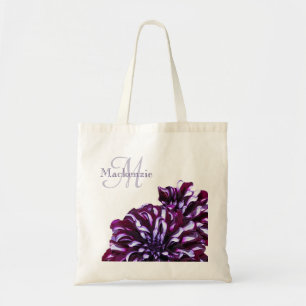 Bolso De Tela Elegante dahlia morado flores monograma nombre per