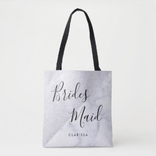 Bolso De Tela Elegante dama de honor purpurina de mármol blanco