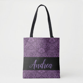 Bolso De Tela Elegante, damasco, tira negra, personalizada