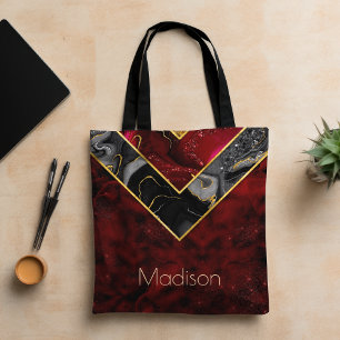 Bolso De Tela Elegante de color rojo oscuro giratorio geométrico