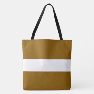 Bolso De Tela Elegante Deportivo Ancho Marrón Dorado Rayas Blanc