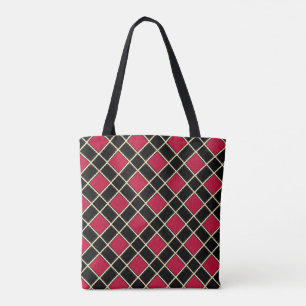 Bolso De Tela Elegante diamante en negro y rojo